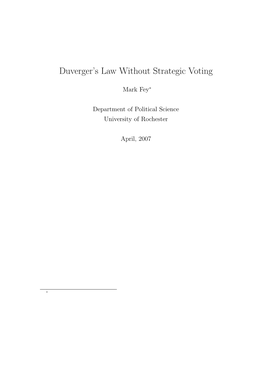 Duverger's Law Without Strategic Voting