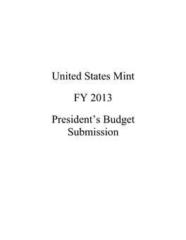 United States Mint FY 2013 President's Budget Submission