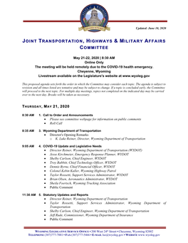 Joint Transportation, Highways & Military Affairs