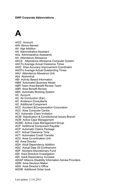 DWP Corporate Abbreviations