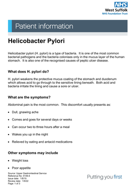 Helicobacter Pylori (H. Pylori) Is a Type of Bacteria