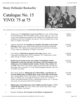 Henry Hollander Bookseller, Catalogue 14, YIVO: 75 at 75 11/14/2005 03:46 PM