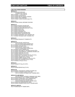 Star Fleet Battles Table of Contents R9.0 Hydrans