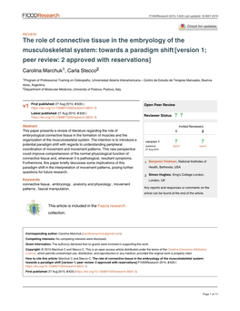 Musculoskeletal System: Towards a Paradigm Shift [Version 1; Peer Review: 2 Approved with Reservations] Carolina Marchuk1, Carla Stecco2