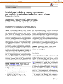 Interindividual Variation in Gene Expression Responses and Metabolite Formation in Acetaminophen‑Exposed Primary Human Hepatocytes