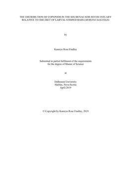 The Distribution of Copepods in the Shubenacadie River Estuary Relative to the Diet of Larval Striped Bass (Morone Saxatilis)