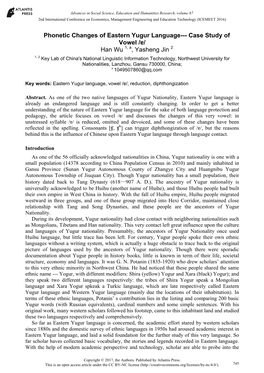 Phonetic Changes of Eastern Yugur Language