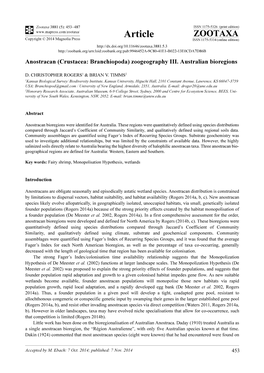 Crustacea: Branchiopoda) Zoogeography III