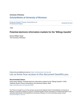 Potential Electronic Information Markets for the 