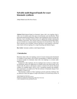 Solvable Multi-Fingered Hands for Exact Kinematic Synthesis