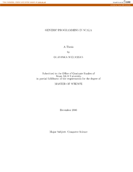 GENERIC PROGRAMMING in SCALA a Thesis By