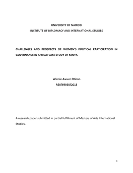 Challenges and Prospects of Women's Political Participation in Governance in Africa: Case Study of Kenya