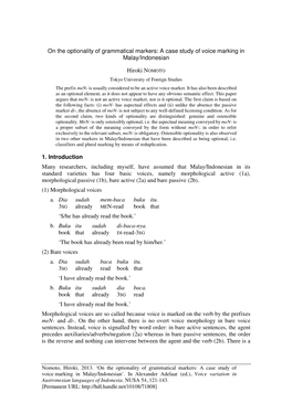 On the Optionality of Grammatical Markers: a Case Study of Voice Marking in Malay/Indonesian