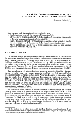 1. Las Elecciones Autonomicas De 1991: Una Perspectiva Global De Los Resultados