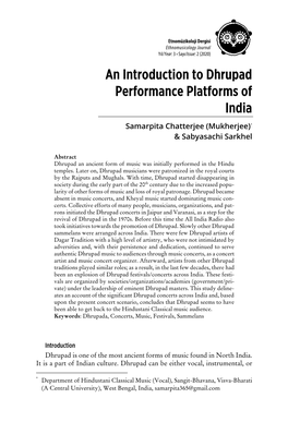 An Introduction to Dhrupad Performance Platforms of India Samarpita Chatterjee (Mukherjee)* & Sabyasachi Sarkhel