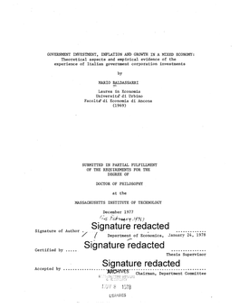 Signature Redacted Signature of Author --- Department of Economics, January 24, 1978