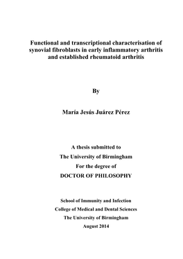 Functional and Transcriptional Characterisation of Synovial Fibroblasts in Early Inflammatory Arthritis and Established Rheumatoid Arthritis