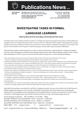 Investigating Tasks in Formal Language Learning