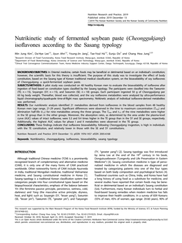 Cheonggukjang) Isoflavones According to the Sasang Typology