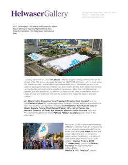 Art Miami and Context Art Miami Report Strongest Opening Night at Brand New Waterfront Location.” Art Daily News International