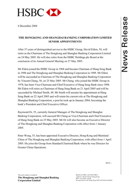 6 December 2004 the HONGKONG and SHANGHAI BANKING