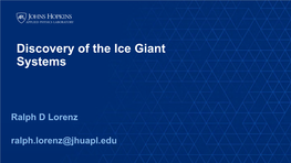 Ice Giant System Exploration – Lorenz IPPW2019 Short Course