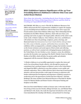BMA Exhibition Captures Significance of the 43-Year Friendship Between Baltimore Collector Etta Cone and Artist Henri Matisse