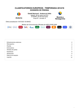 Enfrentamientos Anteriores 2 Retrospectiva 3 Plantilla 4 Entrenadores 6 Oficiales Del Partido 7 Estadísticas 8 Alineaciones 9 Datos De Los Equipos 11 Leyenda 12