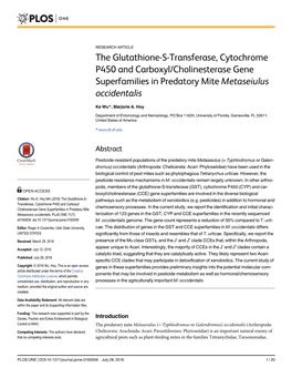 The Glutathione-S-Transferase, Cytochrome P450 and Carboxyl/Cholinesterase Gene Superfamilies in Predatory Mite Metaseiulus Occidentalis