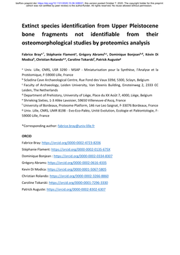 Extinct Species Identification from Upper Pleistocene Bone Fragments Not Identifiable from Their Osteomorphological Studies by Proteomics Analysis