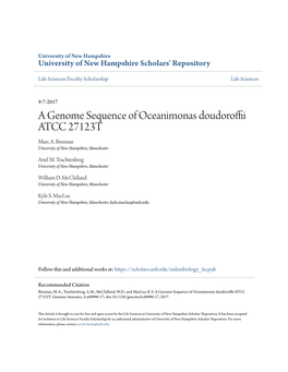 A Genome Sequence of Oceanimonas Doudoroffii ATCC 27123T Marc A