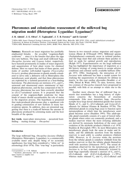 Pheromones and Colonization: Reassessment of the Milkweed Bug Migration Model (Heteroptera: Lygaeidae: Lygaeinae)*