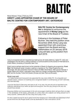 01.02.2018 Kirsty Lang Appointed Chair of the Board