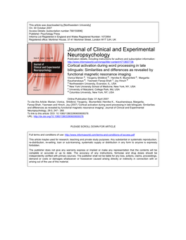 Journal of Clinical and Experimental Neuropsychology