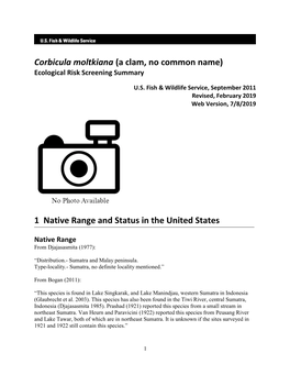 Corbicula Moltkiana (A Clam, No Common Name) Ecological Risk Screening Summary