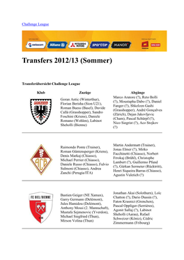 Transfers 2012/13 (Sommer)
