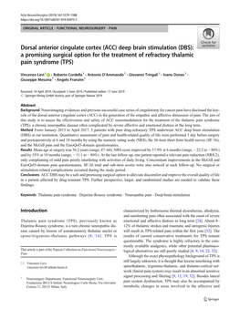 Dorsal Anterior Cingulate Cortex (ACC) Deep Brain Stimulation (DBS): a Promising Surgical Option for the Treatment of Refractory Thalamic Pain Syndrome (TPS)