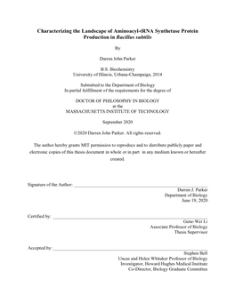 Characterizing the Landscape of Aminoacyl-Trna Synthetase Protein Production in Bacillus Subtilis