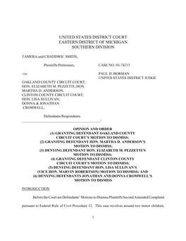 Tamera and Chaddwic Smith V. Oakland County Circuit Court, Et