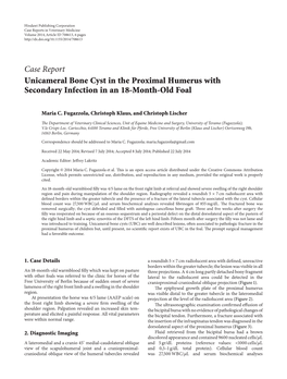 Case Report Unicameral Bone Cyst in the Proximal Humerus with Secondary Infection in an 18-Month-Old Foal