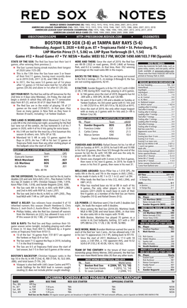 Red Sox Game Notes TONIGHT’S STARTING PITCHER Page 2