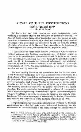 A TALE of THREE CONSTITUTIONS 1946-8, 1972 and 1978. K