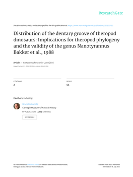 Implications for Theropod Phylogeny and the Validity of the Genus Nanotyrannus Bakker Et Al., 1988