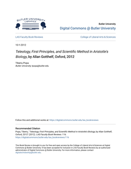 Teleology, First Principles, and Scientific Method in Aristotle's Biology, by Allan Gotthelf, Oxford, 2012