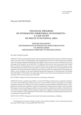 Financial Progress of Integrated Territorial Investments – a Case Study of Kielce Functional Area