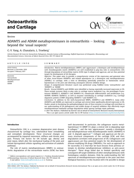 ADAMTS and ADAM Metalloproteinases in Osteoarthritis E Looking Beyond the ‘Usual Suspects’