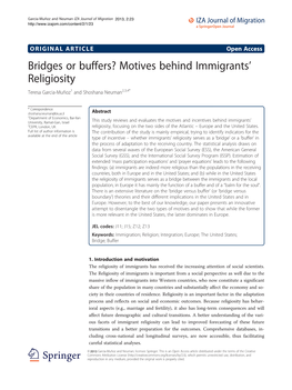 Motives Behind Immigrants' Religiosity