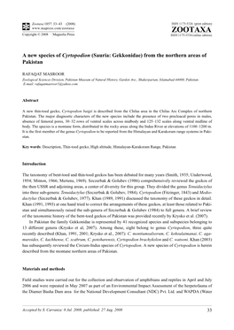 Zootaxa, a New Species of Cyrtopodion (Sauria: Gekkonidae)