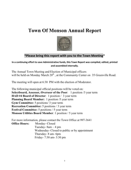 Town of Monson Annual Report