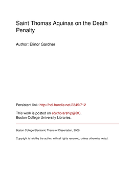 Saint Thomas Aquinas on the Death Penalty